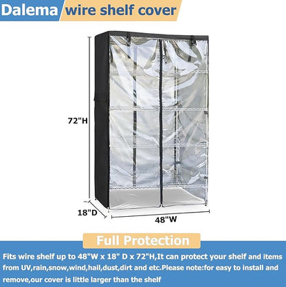 Waterproof Shelf Cover,Outdoor 600D Heavy Duty Dustproof Storage Shelves Cover,48''x18''x72'' Shelf Covers for Wire Shelving with Zippers,Storage Rack Covers with Clear Front