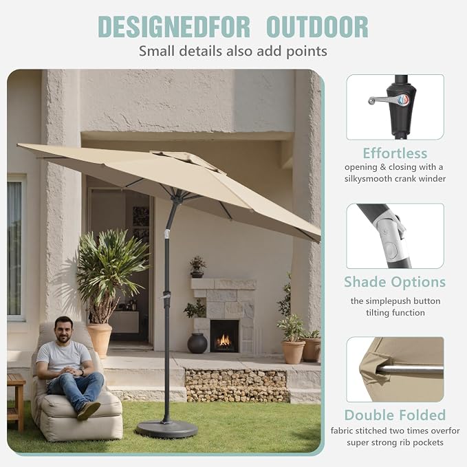 Sannwsg Patio Umbrellas, Pool Umbrella with 8 Sturdy Ribs, Outdoor Umbrella with Push Button Tilt/Crank, Deck Umbrellas, Market Umbrela Table for Backyard, Deck, Garden, Pool