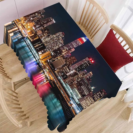 Rectangle Tablecloth New York City, Modern New York Night Cityscape Stain-Resistant Table Cloth Coffee Table Cover 52x70 Inch Tablecloths for Home Canteen Dining Kitchen Outdoor