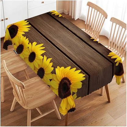Swono Tablecloth 52"X70" Sunflowers, Garden Sunflowers Wooden Board Rectangle Table Cover Anti-Oil Tablecloth for Dining Tables, Parties, Wedding and Banquet Decoration