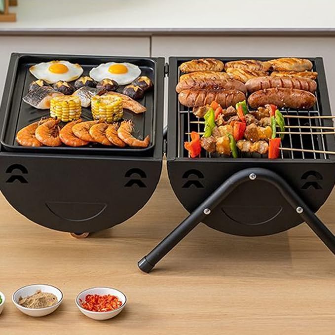 JATIBOSH Portable Charcoal Grill, Tabletop Outdoor Barbecue Smoker, Small BBQ Grill for Outdoor Cooking Backyard Camping Picnics Beach Black Suitable for 2-4 People