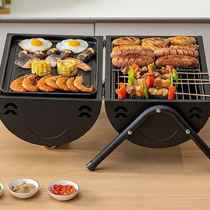 JATIBOSH Portable Charcoal Grill, Tabletop Outdoor Barbecue Smoker, Small BBQ Grill for Outdoor Cooking Backyard Camping Picnics Beach Black Suitable for 2-4 People