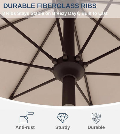 9FT Auto-Tilt Patio Umbrella|Outdoor Market Table Umbrella with 8 Fiberglass Ribs for Pool,Deck&Backyard
