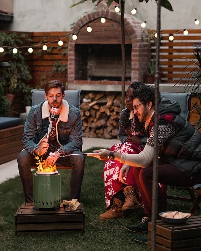 YEFU Tabletop Fire Pit 9.7 x 7.1 in, Low Smoke Camping Stove for Outdoor & Patio, Fueled by Pellets or Wood, Safe Burning Table Top Firepit, with Travel Bag & 2 Mini Sticks & Fireproof Mat, Green