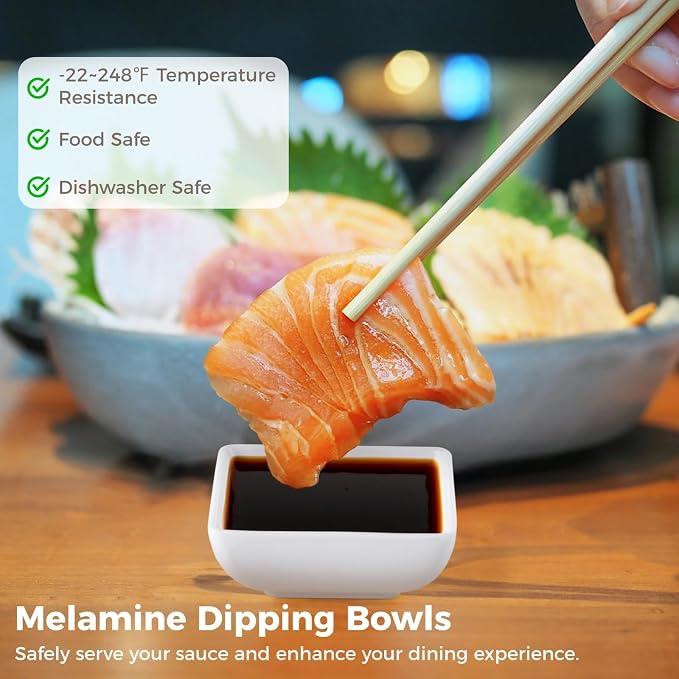 Homaisson 50 Pcs Melamine Dipping Bowls, White Sauce Cups - Mini Serving Dishes for Sushi & Condiments, Portable Catering Set for Party and Picnic Events