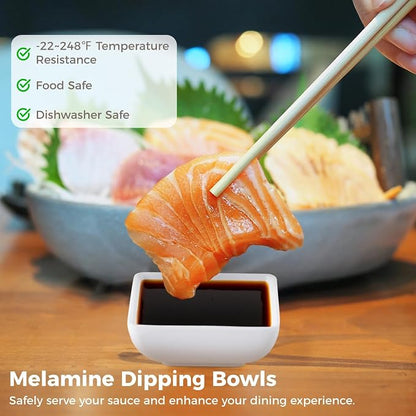 Homaisson 50 Pcs Melamine Dipping Bowls, White Sauce Cups - Mini Serving Dishes for Sushi & Condiments, Portable Catering Set for Party and Picnic Events