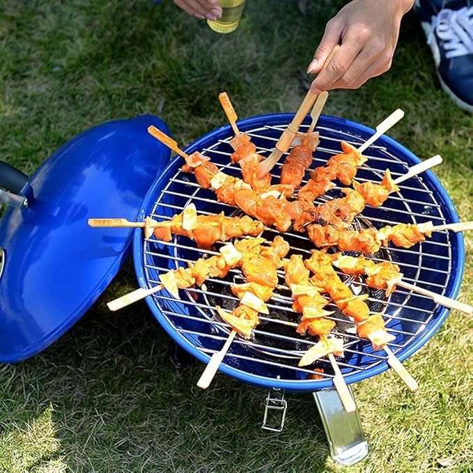 Camping Barbecue Grill Portable Charcoal Grill Stainless Steel Round Outdoor Barbecue BBQ Grill Enamel Stove for Cooking Picnic Barbecue Charcoal Grill(Blue)