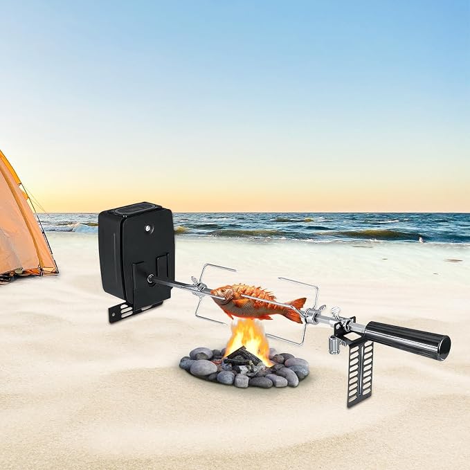 Battery-Powered Rotisserie Grill Kit - 304 Stainless Steel Camping Cookware with Auto-Spin Spit