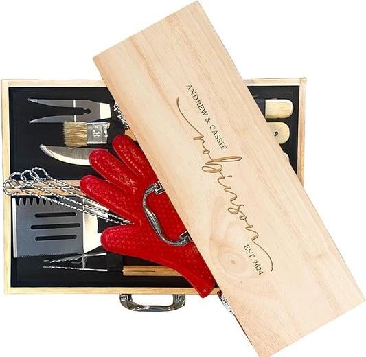 Personalized Wedding Gifts for Couple, 11 Pcs Stainless Steel BBQ Grilling Set, Custom Barbecue Tools with Engraving, Unique Wedding Gift for Newlyweds, Custom Gift Ideas for Him & Her