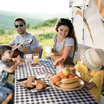 UMINEUX Picnic Table Cover with Bench Covers Fitted Table Clothes for 6 Foot Rectangle Tables Vinyl Flannel Backing with Elastic Edge -for Outdoor/Indoor Party&Dining(30x72 Inch,3-Pieces, Black Plaid)