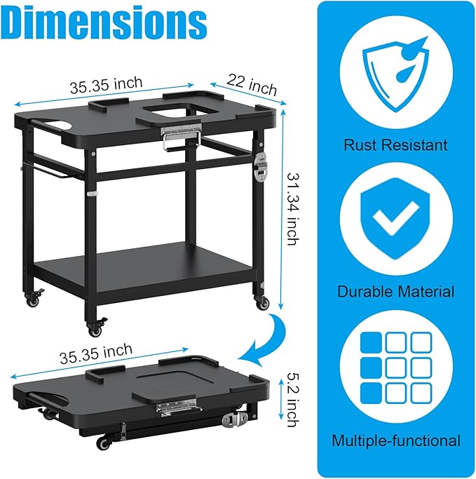 Outspark Grill Stand for Ninja Woodfire Outdoor Portable Prep Cart Table Station for Ninja XSKUNSTAND OG700 OG800 OG900 OO101 Series and Smoker Pizza Oven Accessories with Wheels & Grill Cover