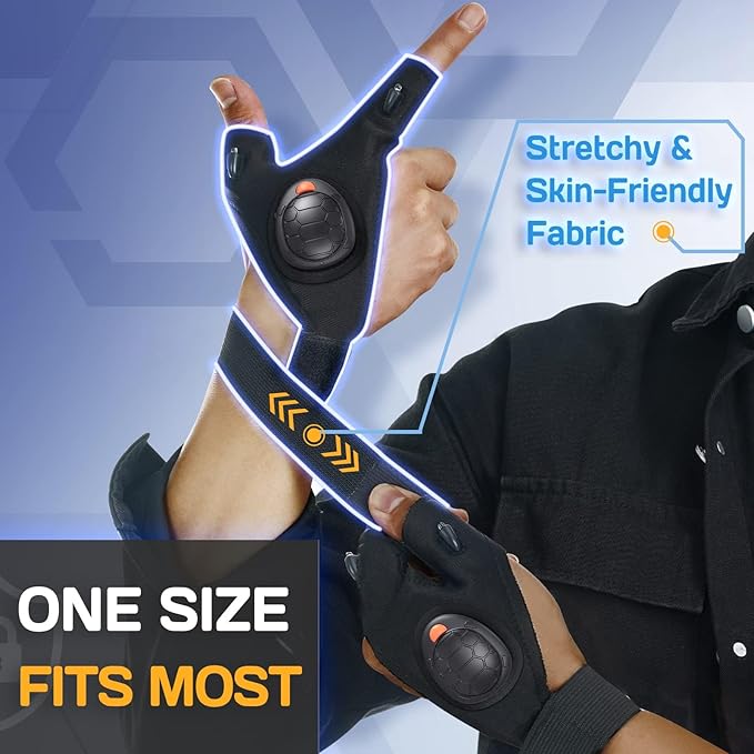 PARIGO Flashlight Gloves for Men Rechargeable (1 Pair) Stocking Stuffers for Men Dad Him Husband Teen Boys, Christmas Birthday Gifts Cool Gadgets Led Gloves for Fishing Camping Repairing