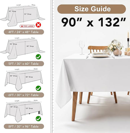 Fitable 6 Pack White Tablecloths for Rectangle Tables, 90 x 132 Inch | Wrinkle & Stain Resistant, Washable Polyester Fabric Cloth Cover, For Wedding, Party, Banquet, Formal Events