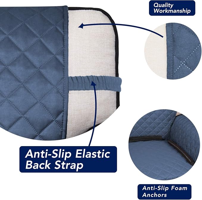 PureFit Reversible Quilted Sofa Cover, Water Resistant Slipcover Furniture Protector, Washable Couch Cover with Non Slip Foam and Elastic Straps for Kids, Pets (X Large, DarkBlue/LightBlue) | Dark Blue/Light Blue, Water Resistant Couch Protector, Washa...