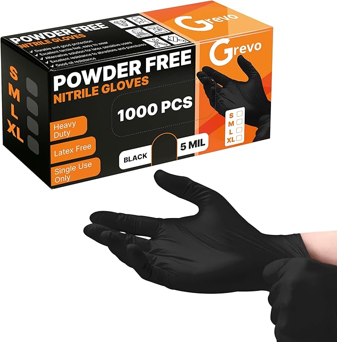 Disposable 5 & 8 Mil Black Nitrile Gloves S-XL – Heavy Duty Latex & Powder-Free – Textured, Chemical-Resistant