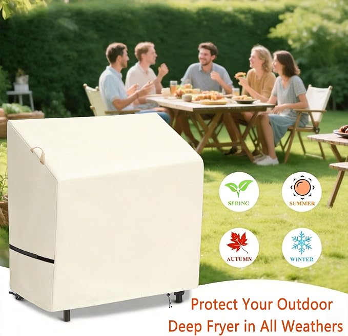 Cover for Vevor/Feasto Double Burners Propane Deep Fryer, Outdoor Waterproof Gas Deep Fryer Cover (Beige)