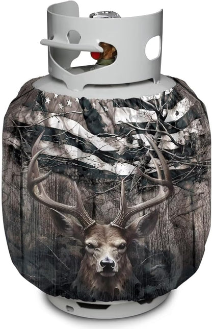 American Deer Propane Tank Covers 20lb Retro Outdoor Heavy Duty Waterproof Windproof Gas Tank Cylinder Cover with Elastic Brand, Dress up Your Gas Grill, Fits Standard 20lb Cylinder