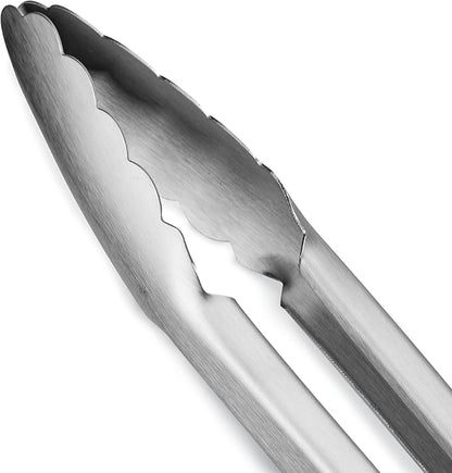 304 Stainless Steel Kitchen Cooking Tongs, 12" and 14" Set of 2 Sturdy Grilling Barbeque Brushed Locking Food Tongs with Ergonomic Grip, Blue