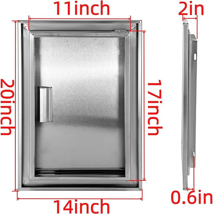 Outdoor Kitchen Door 14" W x 20" H Stainless Steel BBQ Single Access Door Flush Mount Vertical Wall Doors with Handle Suitable for Grilling Station Outside Cabinet Outdoor Kitchen