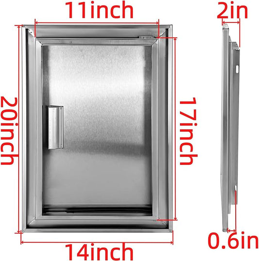 Outdoor Kitchen Door 14" W x 20" H Stainless Steel BBQ Single Access Door Flush Mount Vertical Wall Doors with Handle Suitable for Grilling Station Outside Cabinet Outdoor Kitchen