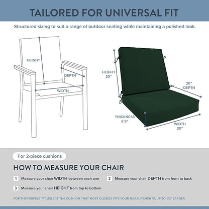 California Umbrella Outdoor Dining Chair, Patio Seat Cushion, 20 x 40 Inch, Premium Outdoor Memory Foam, Fade Resistant Sunbrella Fabric, Fabric Ties,Forest Green