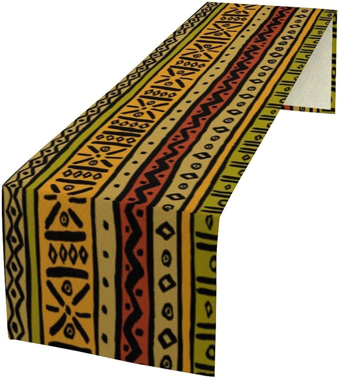 African Ethnic Table Runner, Vintage Geometric Abstract Traditional Clorful Mud Cloth Seasonal Table Runner Decor for Kitchen Farmhouse Home Holiday Parties 13x36in
