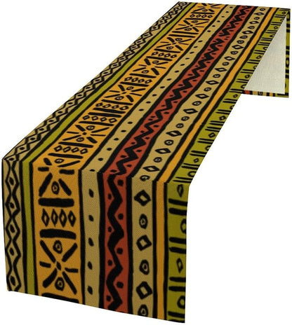 African Ethnic Table Runner, Vintage Geometric Abstract Traditional Clorful Mud Cloth Seasonal Table Runner Decor for Kitchen Farmhouse Home Holiday Parties 13x120in