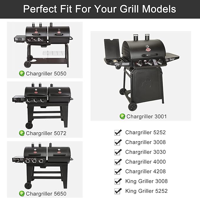 Criditpid Grill Parts for Chargriller 5050, 5650, 3001, 3030, 5072, 3008, 4000, 5252, 5050 Grill Models, Porcelain Steel Heat Plate, Burner Tube, Hanger Bracket for Chargriller.