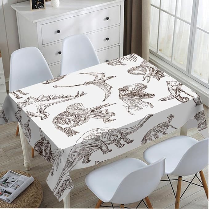 TKS MITLAN Dinosaur Tablecloth Decor Sketch Bones Fossils Mammoth Stegosaurus Trilobite Ancient Animal Table Cloth Dining Room Kitchen Table Cover 60" X 84" Oblong/Rectangle