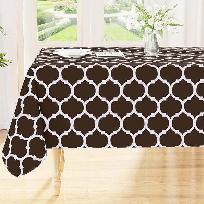 Smiry Rectangle Table Cloth Cover, Waterproof Vinyl Tablecloth with Flannel Backing for Rectangle Tables, Wipeable Spillproof Plastic Tablecloths for Dining, Camping, Indoor, Outdoor (60"x84", Coffee)
