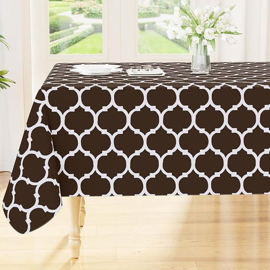 Smiry Rectangle Table Cloth Cover, Waterproof Vinyl Tablecloth with Flannel Backing for Rectangle Tables, Wipeable Spillproof Plastic Tablecloths for Dining, Camping and Indoor (60"x102", Coffee)