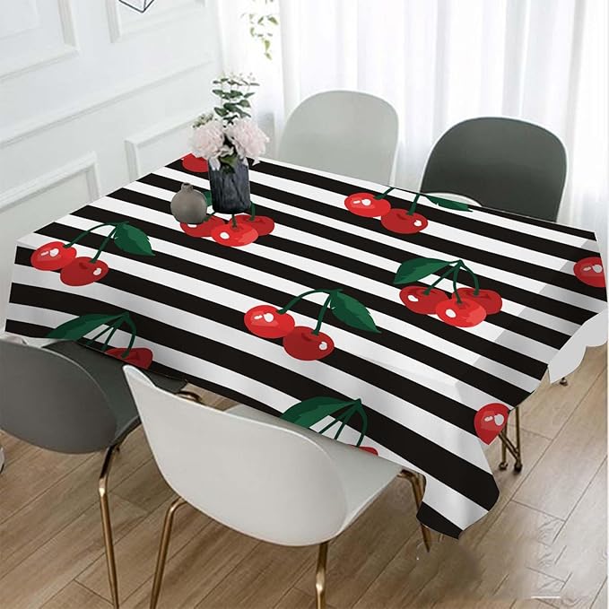 TKS MITLAN Red Cherry Decorative Rectangle Tablecloth Fruit Tropical Sweet Berry Polyester Table Cloths Kitchen Table Cover for Dining BBQ Picnic Coffee Table 60 x 84 Inch 6-8 Seats