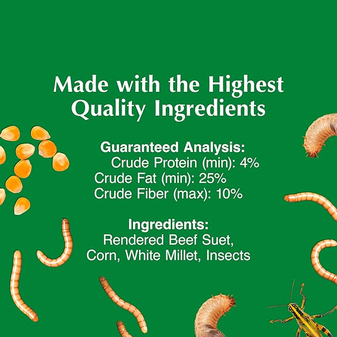 C&S Insect Suet Treat, Suet Cakes for Wild Birds Including Woodpeckers, Wrens, Chickadees, Nuthatches and Robins, Pack of 8