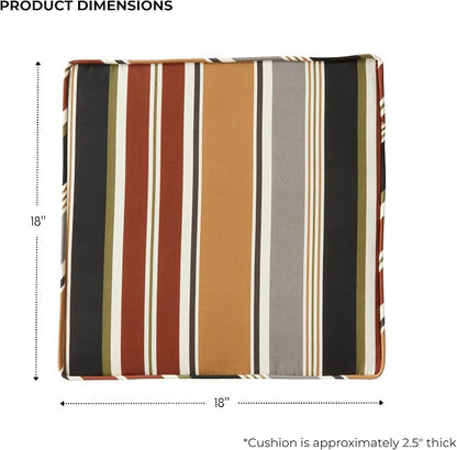 Outdoor 18 inch Square Patio Dining Chair Pads – Comfortable Fiber-Filled Seat Cushions with Ties, Reversible Polyester Fabric - Brick Stripe, Set of 4