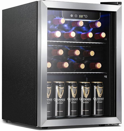 Antarctic Star 1.7 Cu.Ft Beverage Cooler for Up to 68 Cans, Compact Drink Fridge with Stainless Steel Glass Door, Digital Display and Electronic Temperature Control, Silver