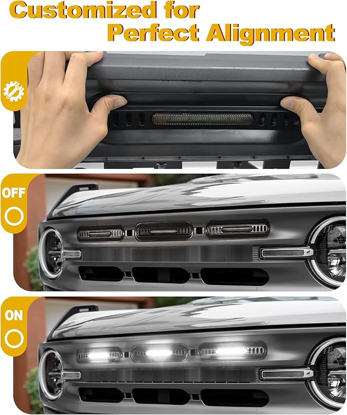 Front Bumper Grill Lights for Ford Bronco 2021-2024 LED Marker Head Light Bar Lamps DRL Insert Accessories, Only Fits Big Bend & Outer Bank 2/4 Door (White)