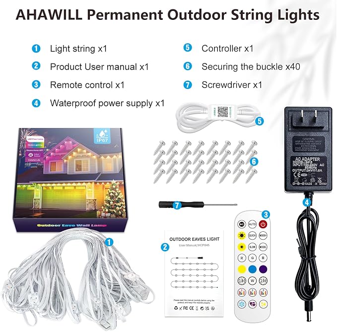 AHAWILL 200FT Christmas Permanent Outdoor Lights, IP67 Eaves Lights | Waterproof Outdoor Christmas Strings for House with Remote & APP