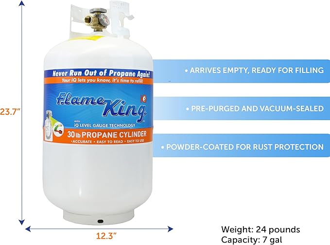 Flame King YSN330 30lb Steel Propane Tank Cylinder with Gauge and OPD Valve for Grills and BBQs, Camping, Fishing, & Outdoor Activities, White