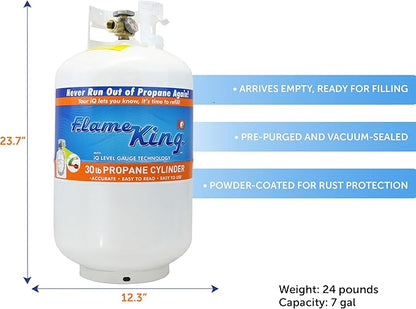 Flame King YSN330 30lb Steel Propane Tank Cylinder with Gauge and OPD Valve for Grills and BBQs, Camping, Fishing, & Outdoor Activities, White
