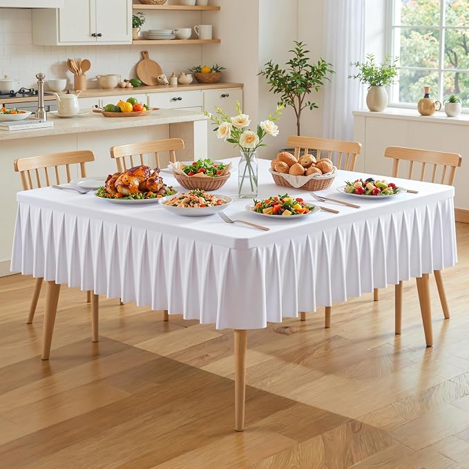 PARTISKY White Spandex Square Tablecloths 60x60 Inch, Wrinkle Free Fitted Card Table Cloth Stretch Square Table Cover for Kitchen Dinner, Holiday Party, Wedding Banquet, Display Trade Show