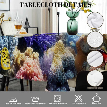 Swono Underwater World Tablecloths Tropical Coral Reefs Jellyfish Kitchen Dinning Tabletop Decoration, Polyester Table Cover for Indoor Outdoor 50x72 Inch Tablecloth
