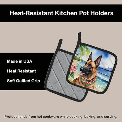 Caroline's Treasures Belgian Malinois Luau Pair of Pot Holders Kitchen Heat Resistant Pot Holders Sets Oven Hot Pads for Cooking Baking BBQ, 7 1/2 x 7 1/2