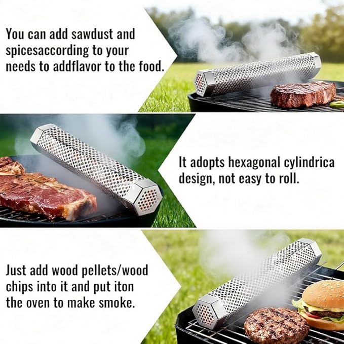 Smoke Tube for Pellet Smoker, 12" Stainless Steel Smoker Generator for Hot or Cold Smoking 5 Hours of Billowing Smoke