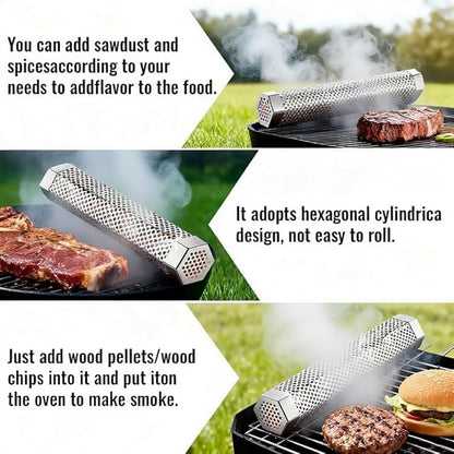 Smoke Tube for Pellet Smoker, 12" Stainless Steel Smoker Generator for Hot or Cold Smoking 5 Hours of Billowing Smoke
