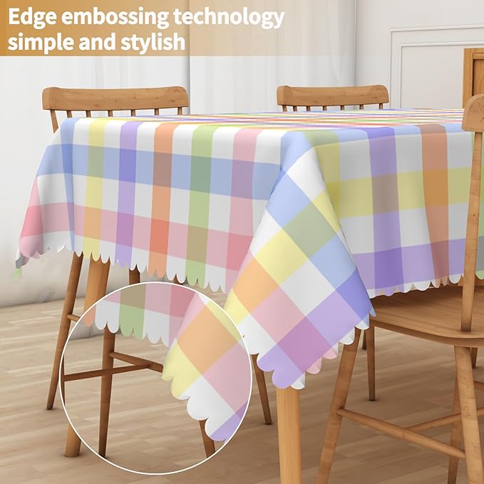 Checkered Rectangle Tablecloth 55x102 Inch - Colorful Plaid Table Cloth, Gingham Wrinkle Free Waterproof Table Cover for Kitchen, Party, Dinner and Outdoor