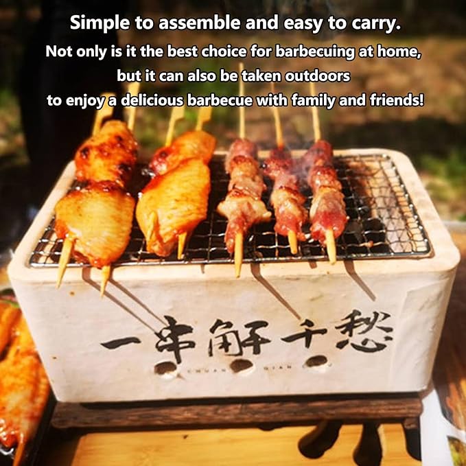 Hibachi Grill BBQ Foldable Barbecue Charcoal Grill Easy for Installation with Adiabatic Wood Board for Indoor and Outdoor Cooking Backyard Camping Picnics Beach