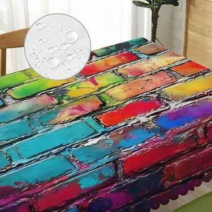 Table Cloth Graffiti Brick Wall, Rainbow Stone Wall Farmhouse Tablecloth Soft Table Cover Tablecloth for Kitchen Dinning Tabletop Decoration, 52x70 Inch Fitted Tablecloths