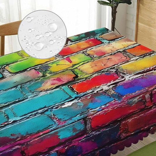 Table Cloth Graffiti Brick Wall, Rainbow Stone Wall Farmhouse Tablecloth Soft Table Cover Tablecloth for Kitchen Dinning Tabletop Decoration, 52x70 Inch Fitted Tablecloths
