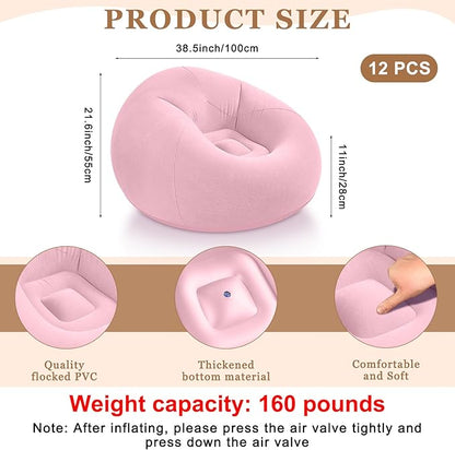 Realspring 6 9 12 Pcs Inflatable Bean Bag Chairs for Adults with Electric Air Pump, Blow up Couch Folding Portable Inflatable Couch Lazy Sofa for Outdoor Movie Night Camping(Pink,12 Pcs)