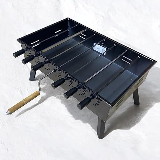 Rotating Camp Grill with Foldable Legs and Carry Bag, Large Skewer Grill